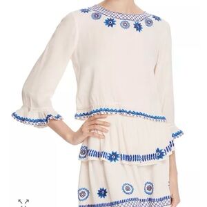 Bloomingdale’s Embroidered White and Blue Top Only, L